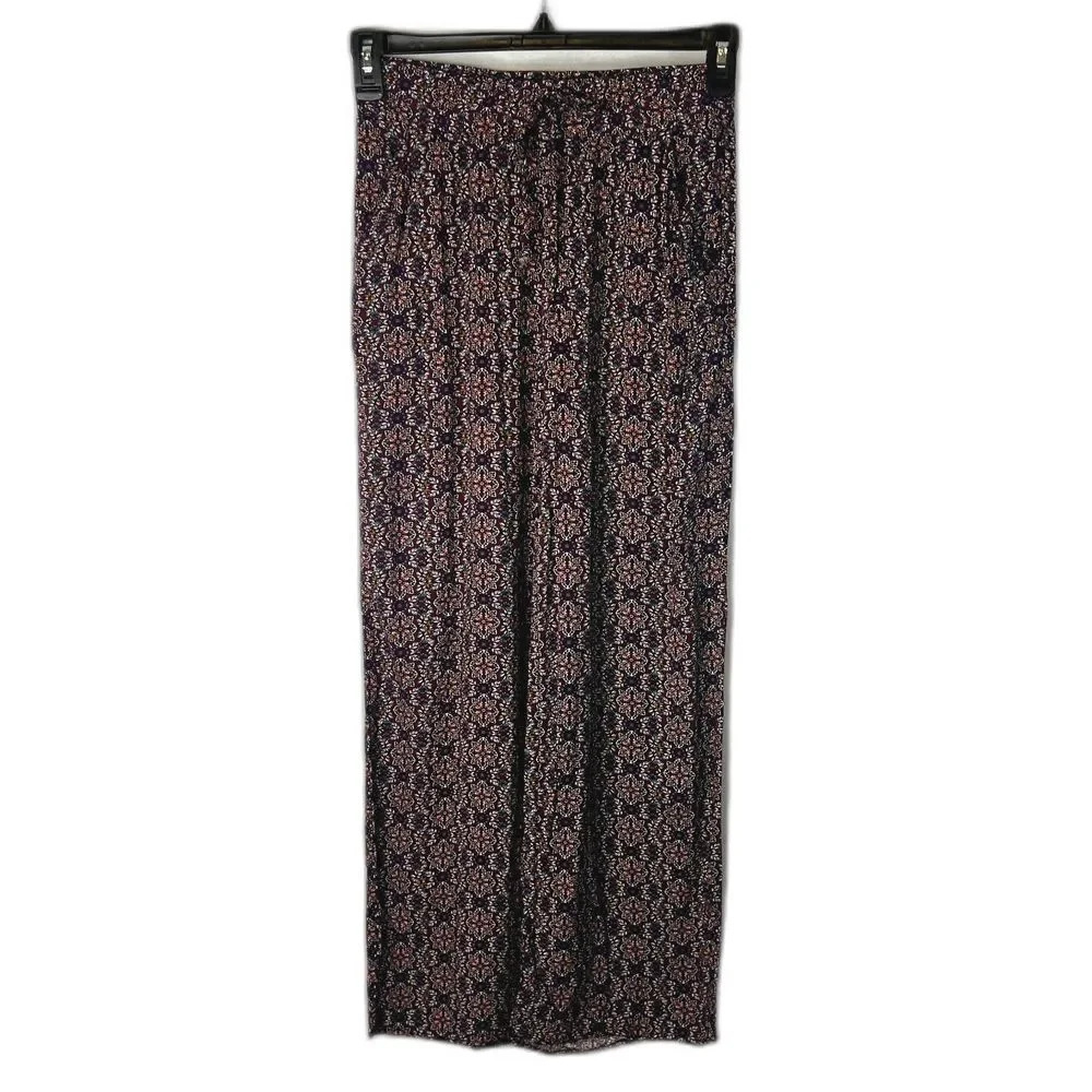 Bebop Pants Wide Leg Floral Medallion Print Boho Pull On Flowy Casual Sz Small